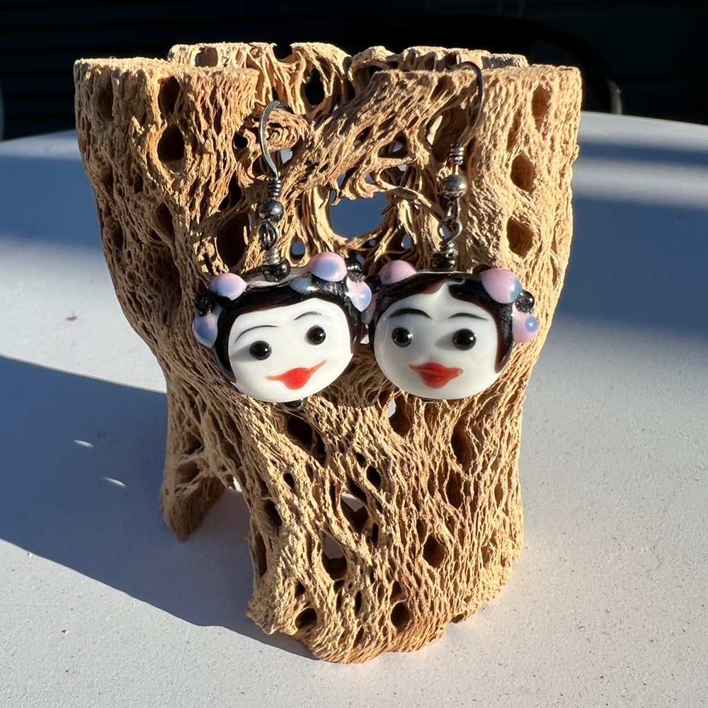 Cute glass bead earrings w/ sterling silver hooks- Kitschy sweet fun vintage!